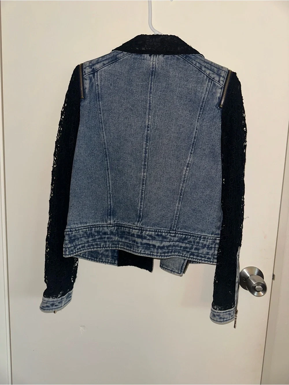 Adore Blue Denim Jacket with Black Lace Sleeves